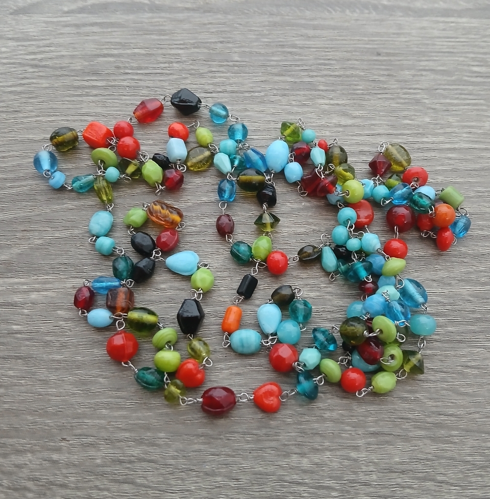 Vintage Glass Beaded Long Wrap Necklace